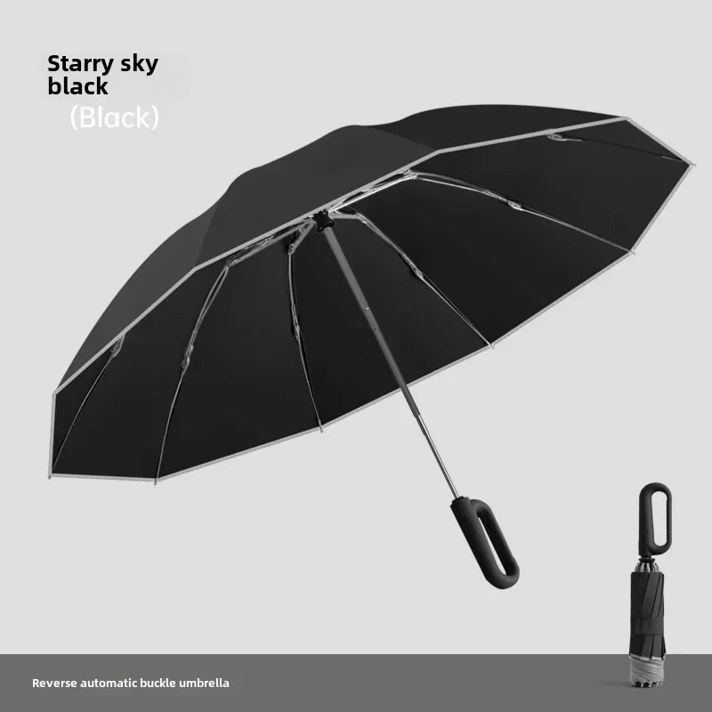 

Buckle solid color business automatic umbrella large, reinforced, durable, windproof automatic umbrella