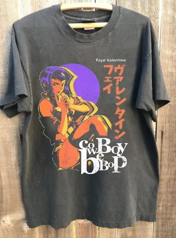 Camiseta unisex vintage de color carbón con diseño de Faye Valentine de Cowboy Bebop Anime