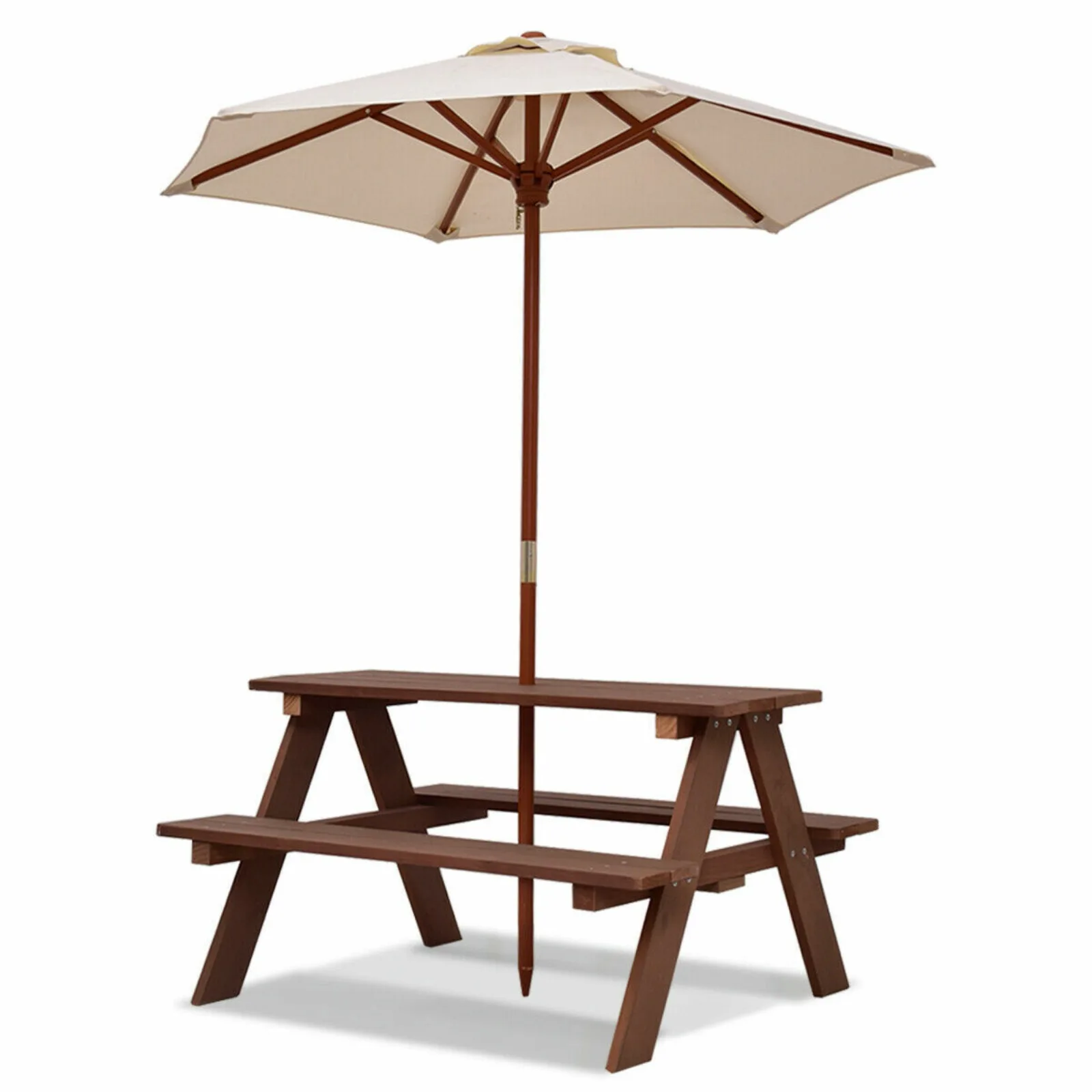 US Children's Outdoor 4 Seats Picnic Table Bench with Folding Umbrella