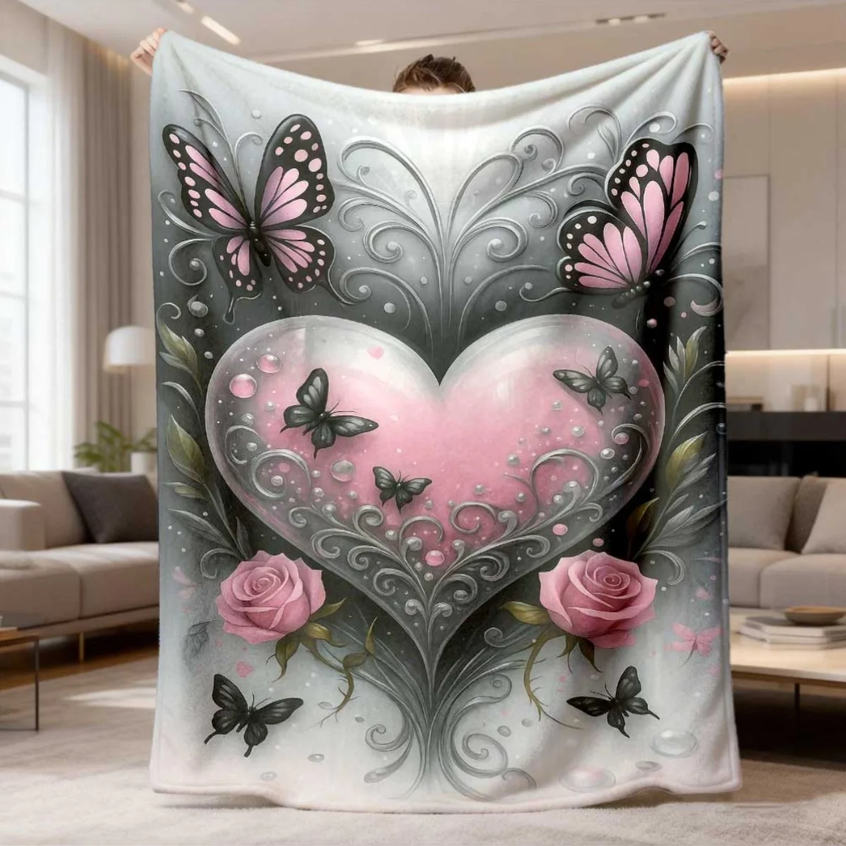 Star Blanket Black Night Sky Hearts Stars Constellation Twinkle Pattern Throw Blanket Cozy Bedroom Sofa Couch Bedspread Decor