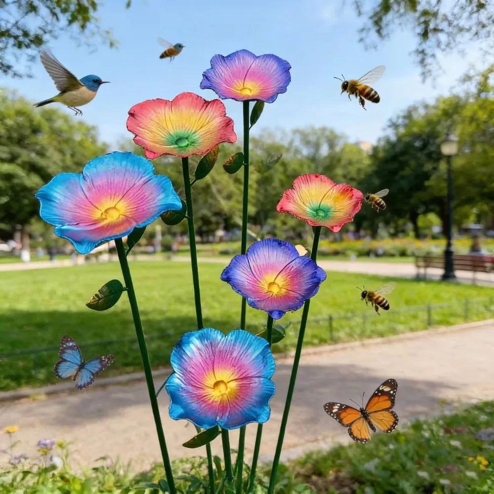 Flower Shape Bee Butterfly Watering Station Garden Stake Ornamental Horticulture Garden Birdbath Patchwork Bird Bath Lawn
