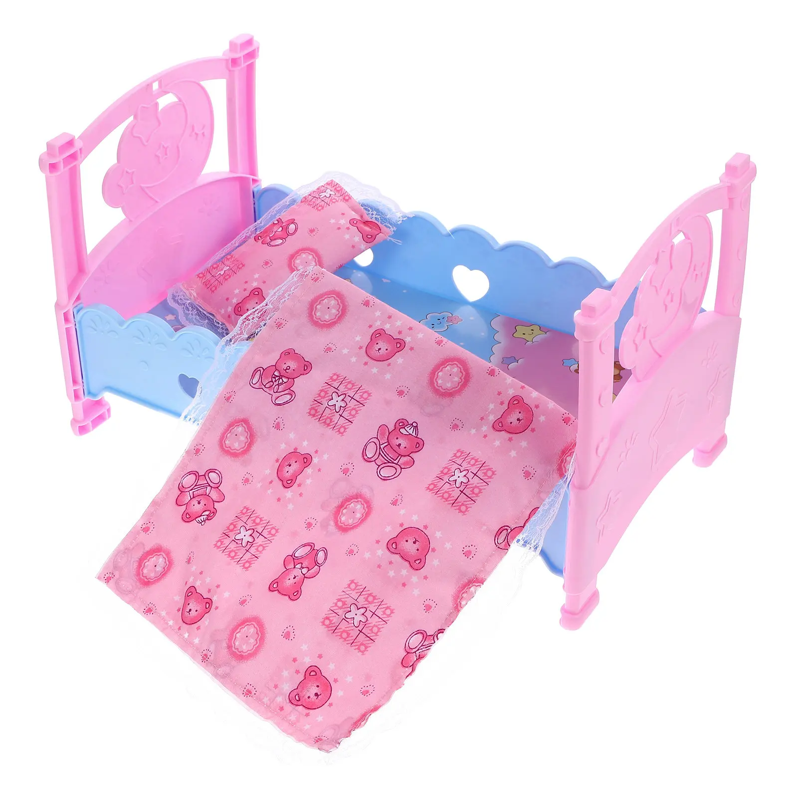 

Dollhouse Bed Miniature Bedroom Furniture Plastic Construction Vivid Detail Decorative Accessory for Mini House Atmosphere and