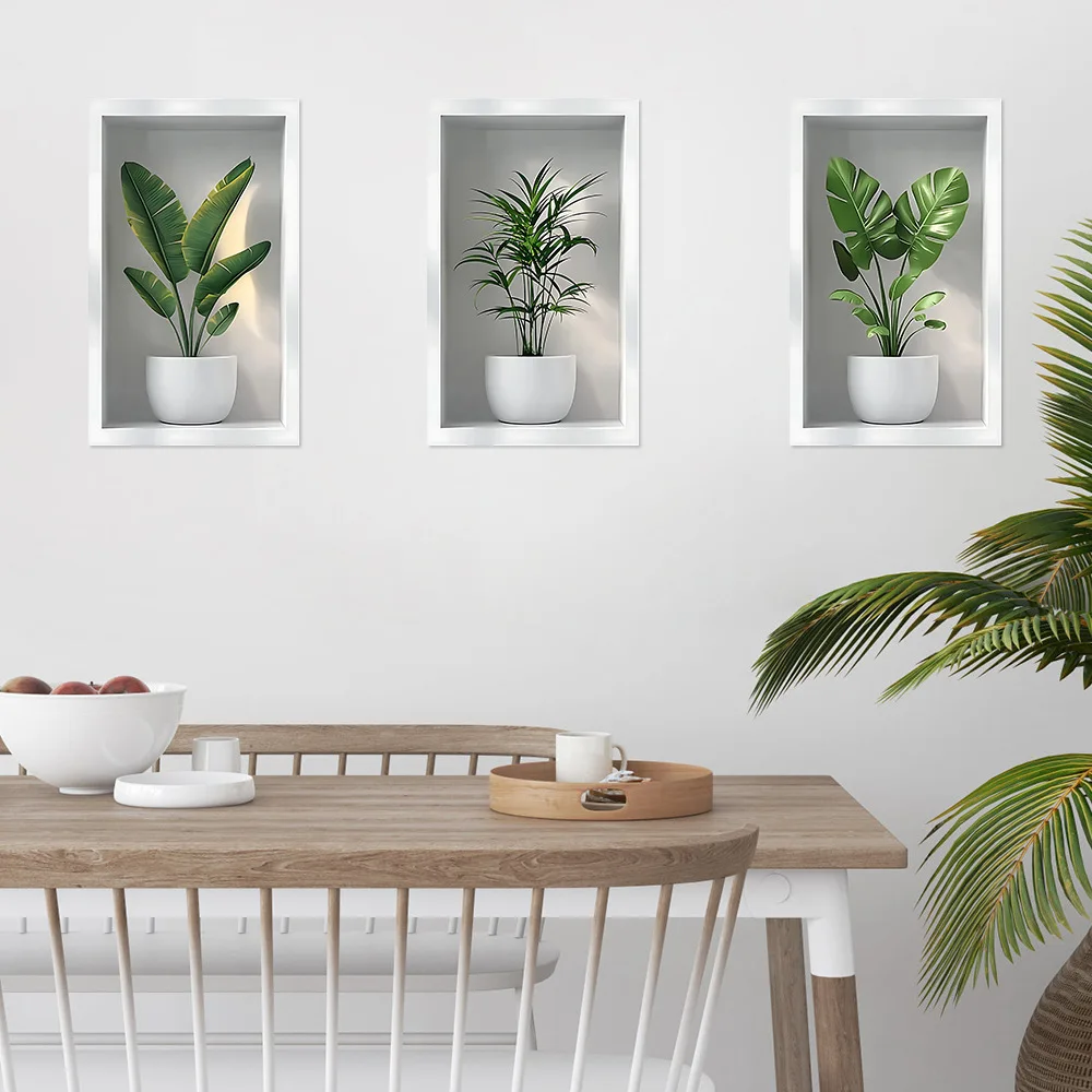 

Green Plants Wall Sticker Potted Mural Simulation Painting for Living Room Home Decor Background Wall Art Removable Decals