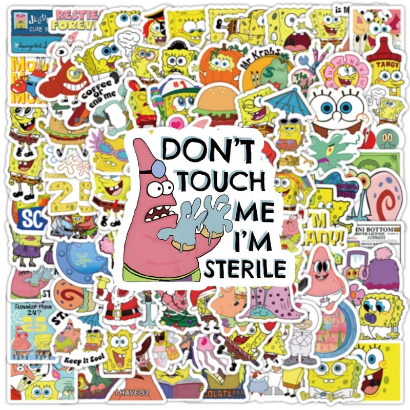 100PCS Cartoon Anime SpongeBob SquarePants Stickers Patrick Star Notebook Cup Guitar Suitcase Decoration Stickers Wholesale