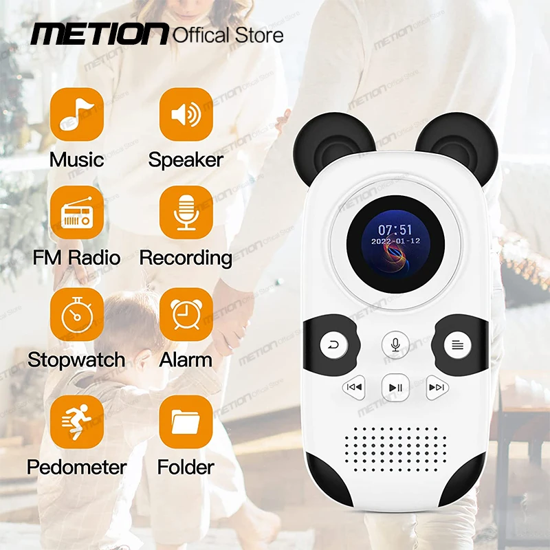 Cute Panda Style Kids MP3 Player Bluetooth 5.0 with Speakers Child Walkman Portable Lossless HiFi Sports Player FM /Alarm Clock