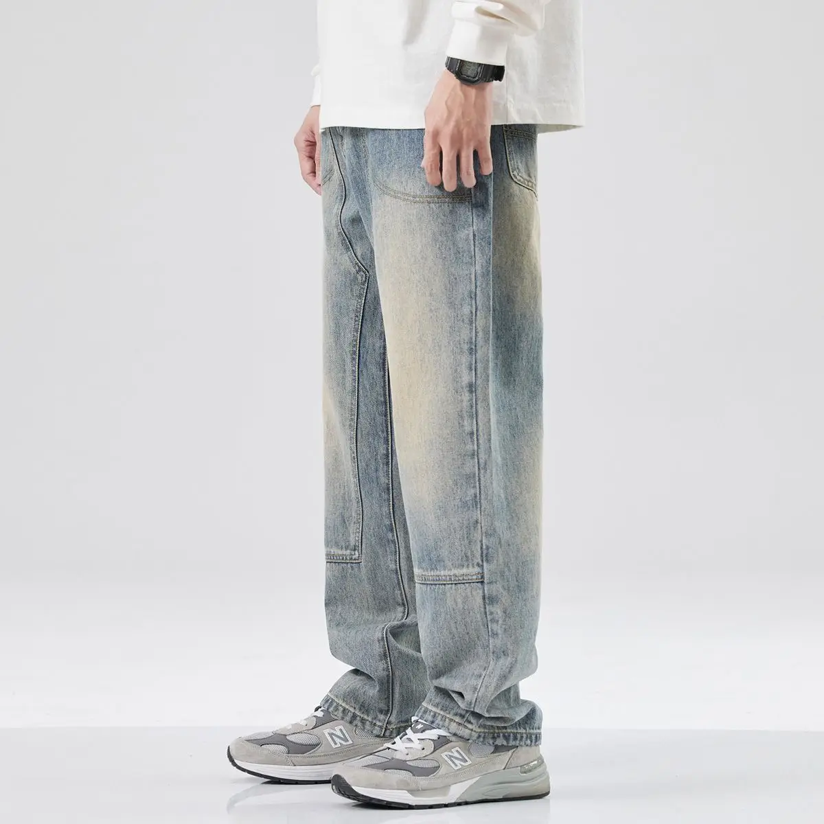 Dyed and washed Distress straight jeans for men's spring American retro trendy loose oversized pants men jeans  fall guys