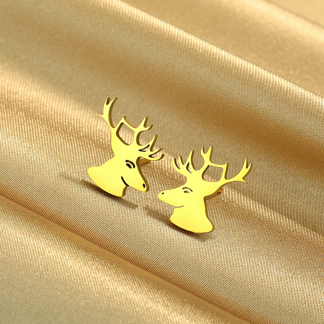 Todorova Small Deer Head Stud Earrings Stainless Steel Forest Animal Earrings Christmas Jewelry Birthday Gift for Women and Men