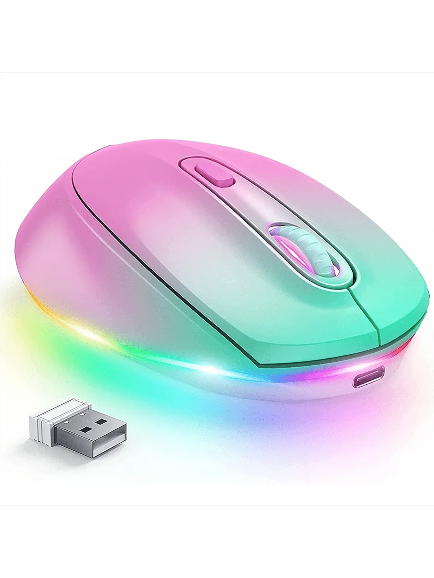 Wireless Mouse,Rechargeable Mouse Quiet Click Mice with Colorful LED Lights,3 Level DPI Mouse for Laptop Computer