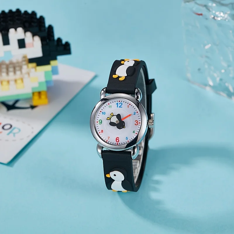 1 قطعة البطريق الصغير أنيمي الكرتون ساعة كوارتز ساعة زوجين ساعة وقت التعلم مشاهدة البطريق الدورية #2