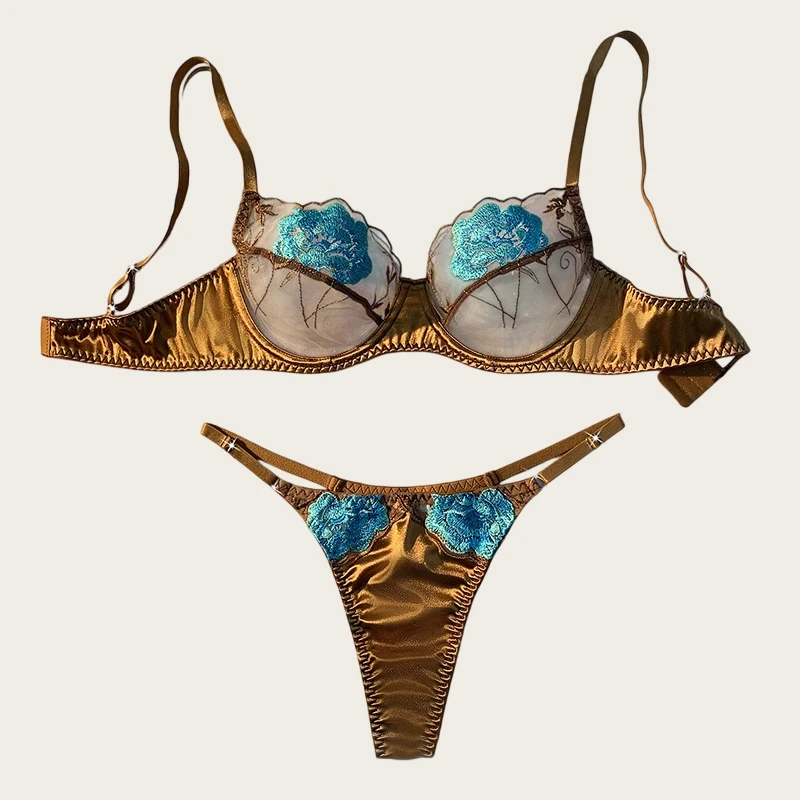 

Sexy Bras for Women Fancy Lingerie Luxury Satin Underwear Delicate Embroidery Erotic Lingerie 2 Pieces Translucent Bralette Sets