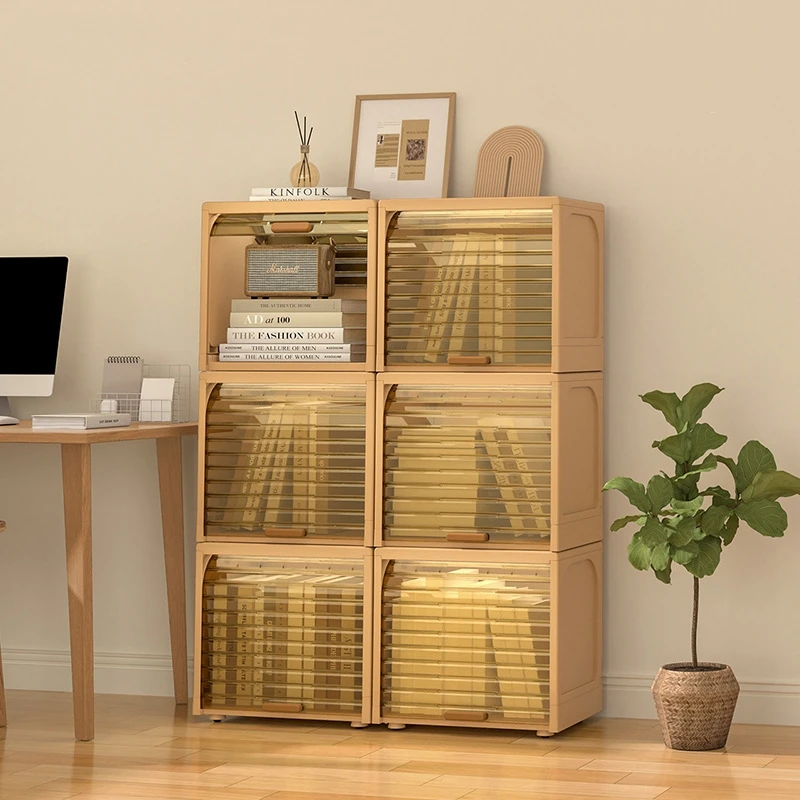 Living room bedroom balcony books and clothes folding floor can be stacked storage cabinet transparent storage rack