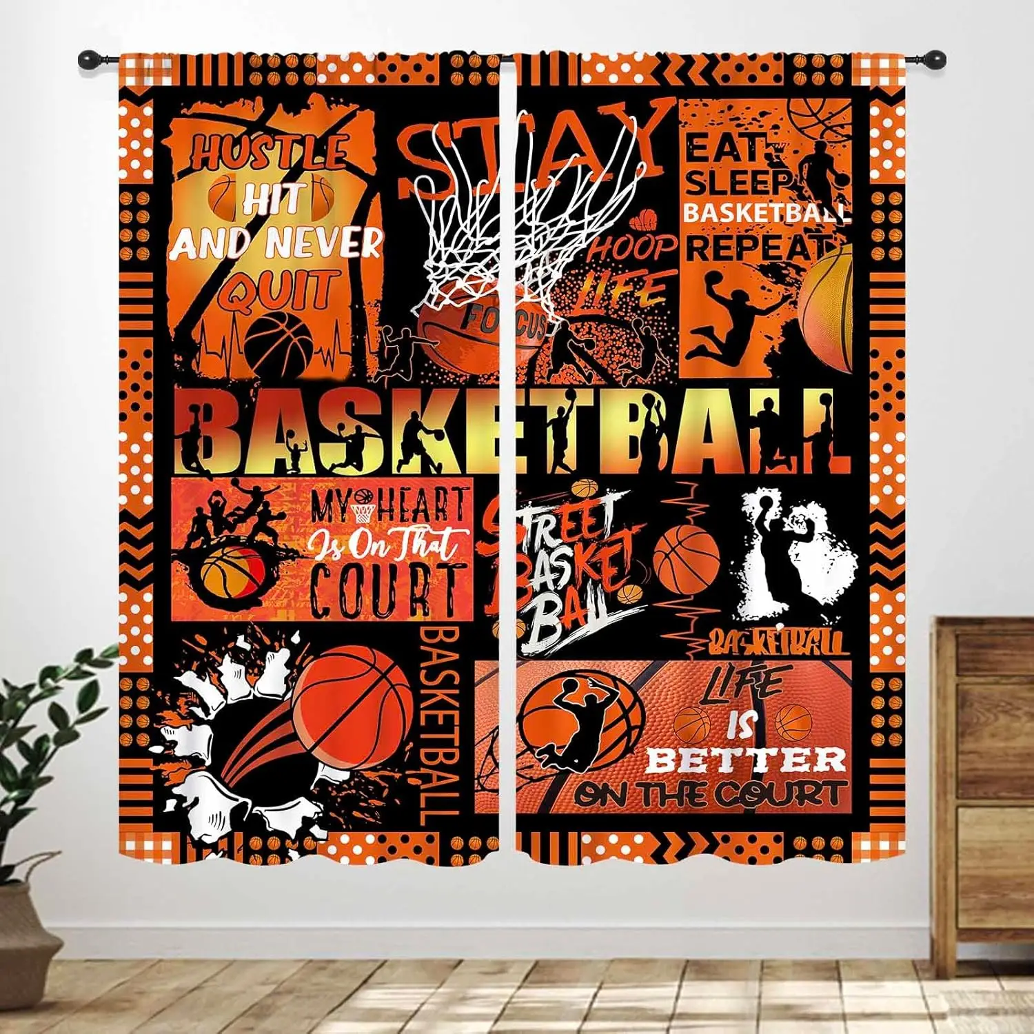 Boys Sports Curtains,Sports Theme Ball Game Basketball Player Gaming Cool Art Printed Window Curtain for Teen Kids Baby Bedroom