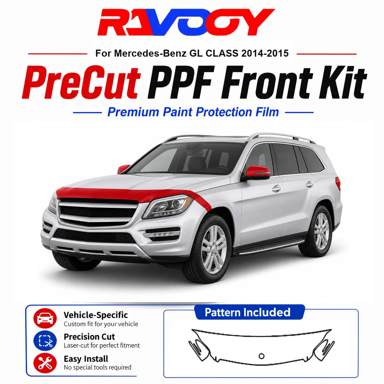 

8.5mil TPU Precut PPF Kit For Mercedes-Benz GL CLASS 2014-2015 - Hood, Fenders & Mirror Set - Self-Healing Clear Bra Film