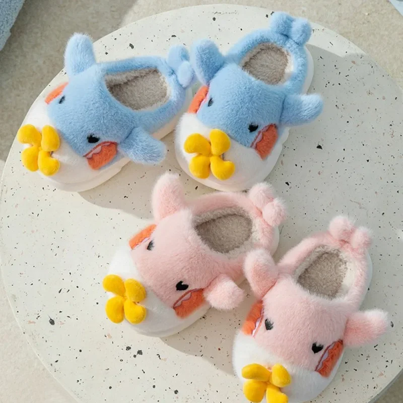 Winter Children Cotton Slippers Warm Home Shoes Cute Cartoon Anti Slip Indoor Thick Sole Kids Shoes Boys Girls Furry Floor Shoes