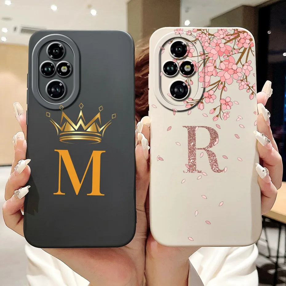 Fashion Crown Initial Letter Case For Honor 200 ELI-AN00 Lens Protective Cover For Honor200 5G Soft Silicone Phone Cases