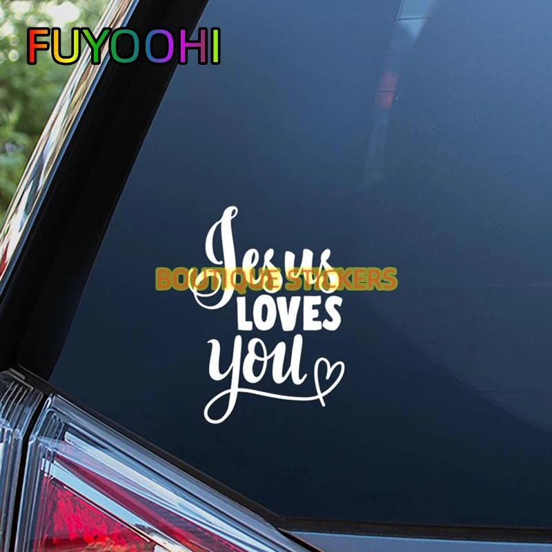 

FUYOOHI Creativity Vinyl Decal Black/White Jesus Loves You Sticker Text Window Sticker High Quality Waterproof Car Decor KK
