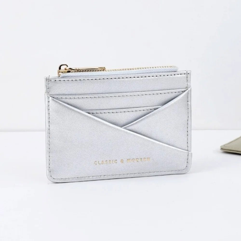 Dompet Pendek Warna Solid Sederhana Gaya Korea Tas Kartu Ultra Tipis Clutch Multi Slot Tempat Kartu Kulit PU untuk Perjalanan