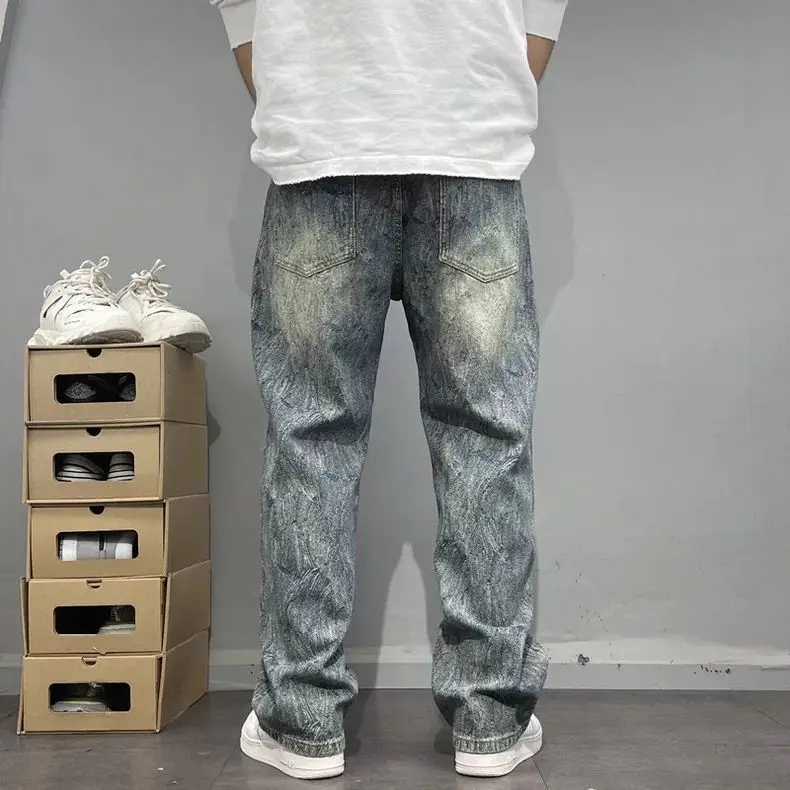 Korean Popular Clothes Pants 2026 Summer Washed Jeans Men's Loose Straight Trousers American Street Baggy Pants Baggy Jeans Man