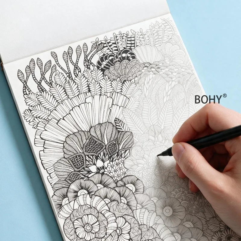 1 Adult Decompression Meditation Coloring and Line Drawing Graffiti Picture Book, Themes As Roses/sunflowers/mandalas, 24 Pages