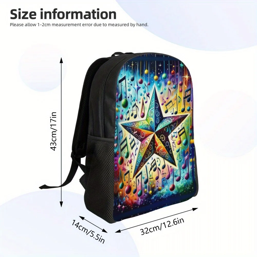 Note five-pointed star pattern casual backpack, large capacity men and women travel backpack, lightweight laptop shoulder bag