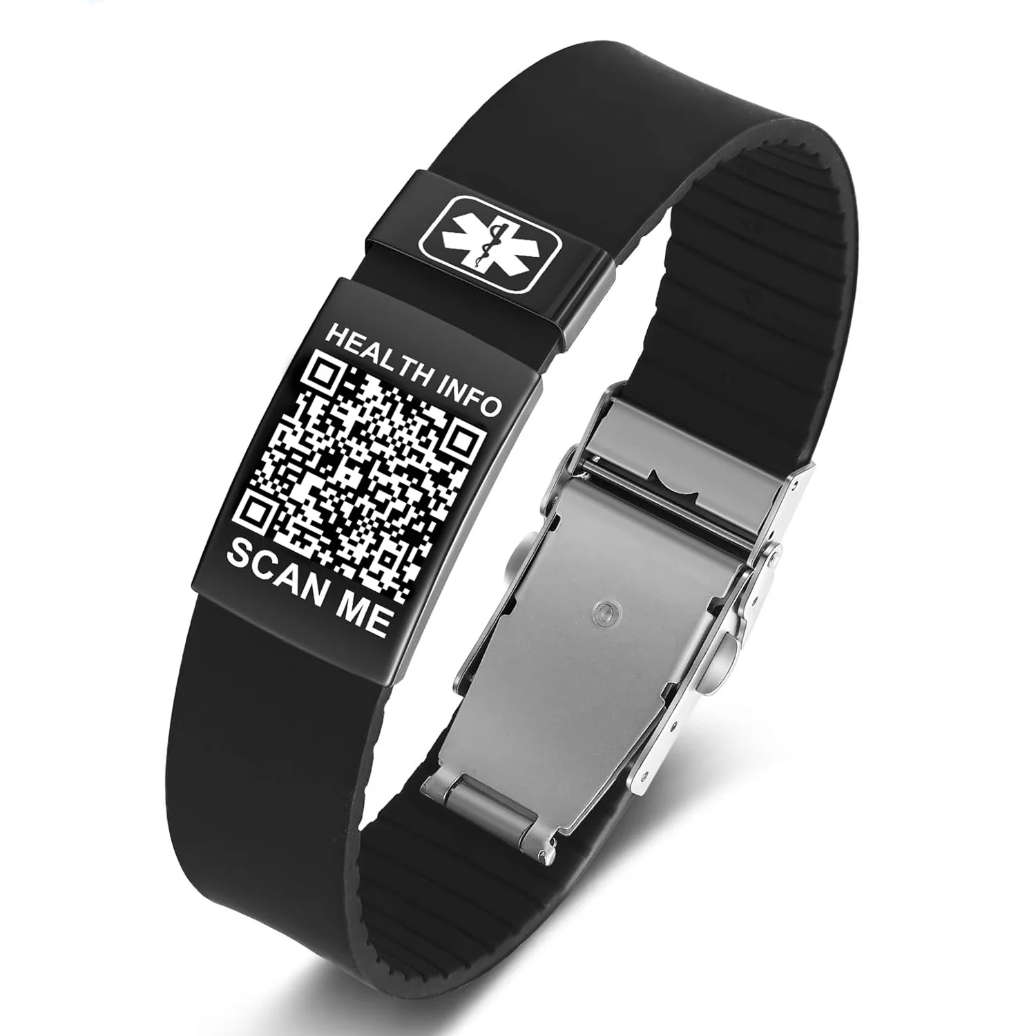 

QR-код, медицинские браслеты с идентификационным оповещением, бесплатный индивидуальный резной регулируемый браслет для экстренной медицинской помощи, водонепроницаемый ремешок на запястье
