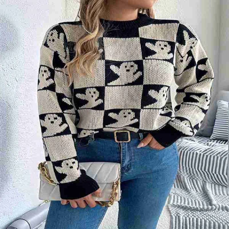 

Women'S Round Neck Long Sleeve Sweater Loose Knitted Autumn and Winter Trend Fashion Casual Pullover Tops