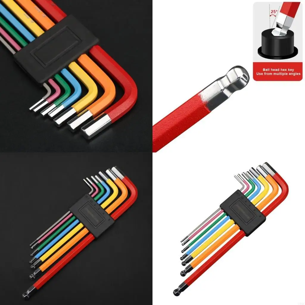 7PCS Multicolour L-Key Metric Star Long Arm Ball End Set Allen Wrench New