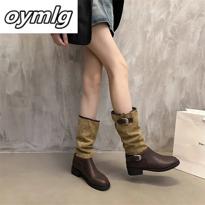 Botas Retro Versatile Casual, Quadrado, Moda, Outono, 2024