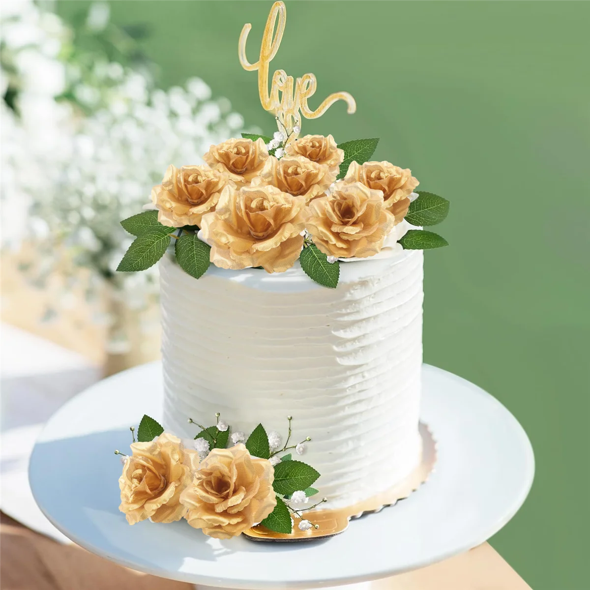 F-3C  Silk Rose Flower Heads,50Pcs for Hat Clothes Album Decoration, Wedding Decoration (Gold)