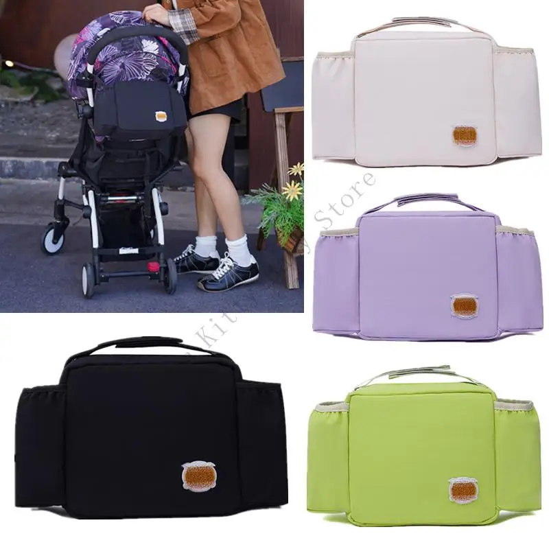 Waterproof Large Capacity Baby Stroller Hanging Storage Bag Solid Color Universal Pram Diaper Bag Bottles Wet Wipes