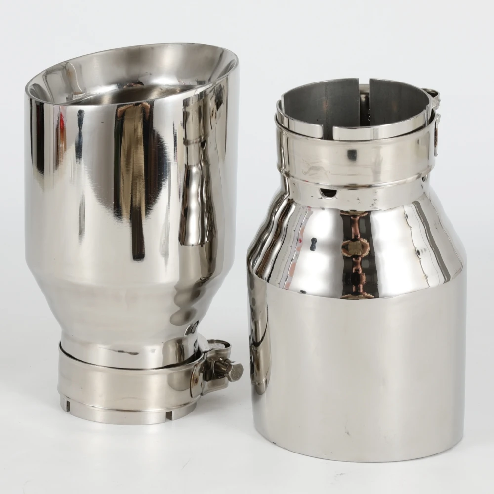 Car Stainless Steel Silver Muffler Tip Universal Exhaust Pipe Mufflers Bilayer Nozzle Bilayer Decoration Bevel End