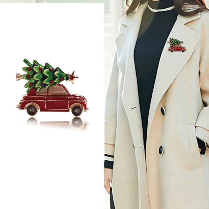 Christmas Tree Enamel Brooches for Women Metal Red Car Casual Party Office Brooch Pins Jewelry Party Christmas Day Gifts