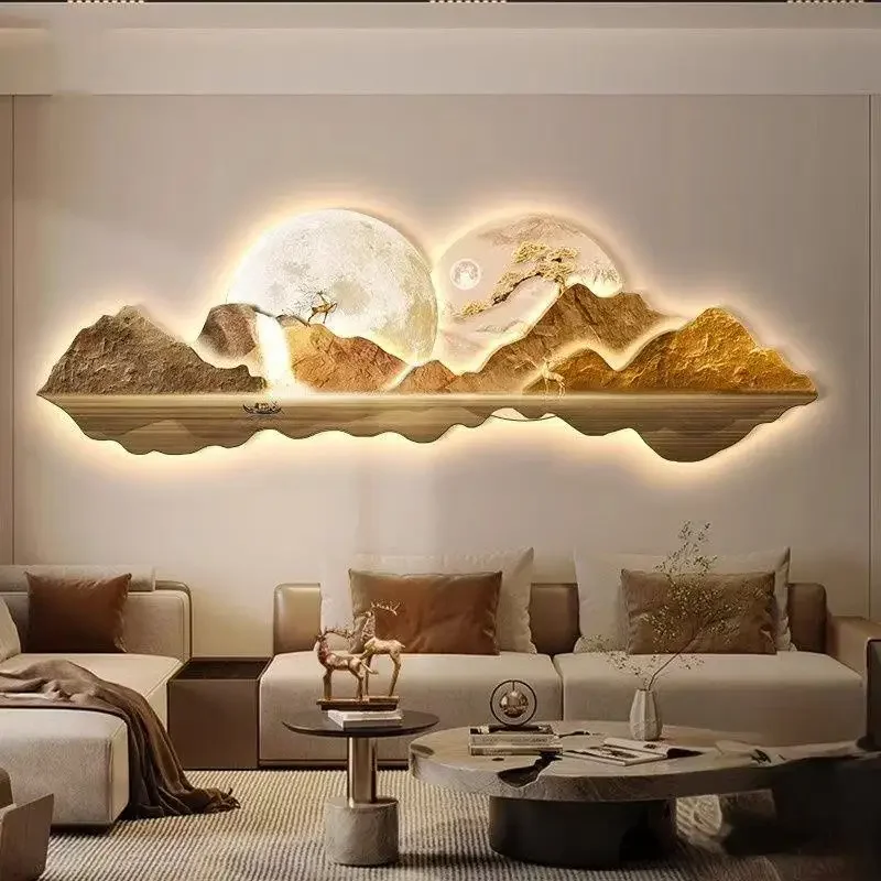 2025 Modern Light Luxury New Chinese Living Room Decoration Painting 3D Stereoscopic Atmosphere Sofa Background Wall Painting Li