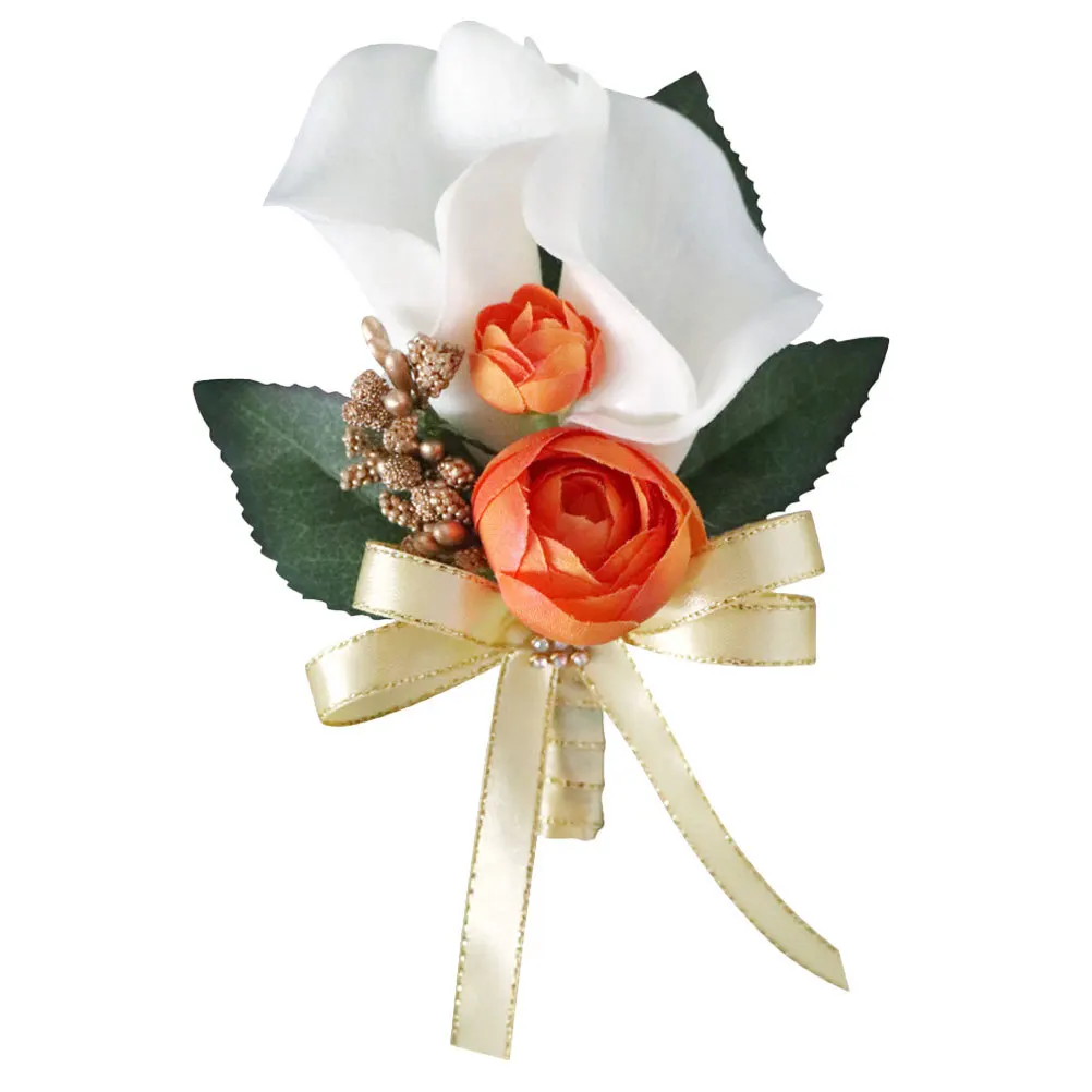 Sztuczny kwiatowy przypinka, symulacja kalii, elegancka rekwizyt fotograficzny na ślub, broszka dla pana młodego, druhny, akcesoria ślubne