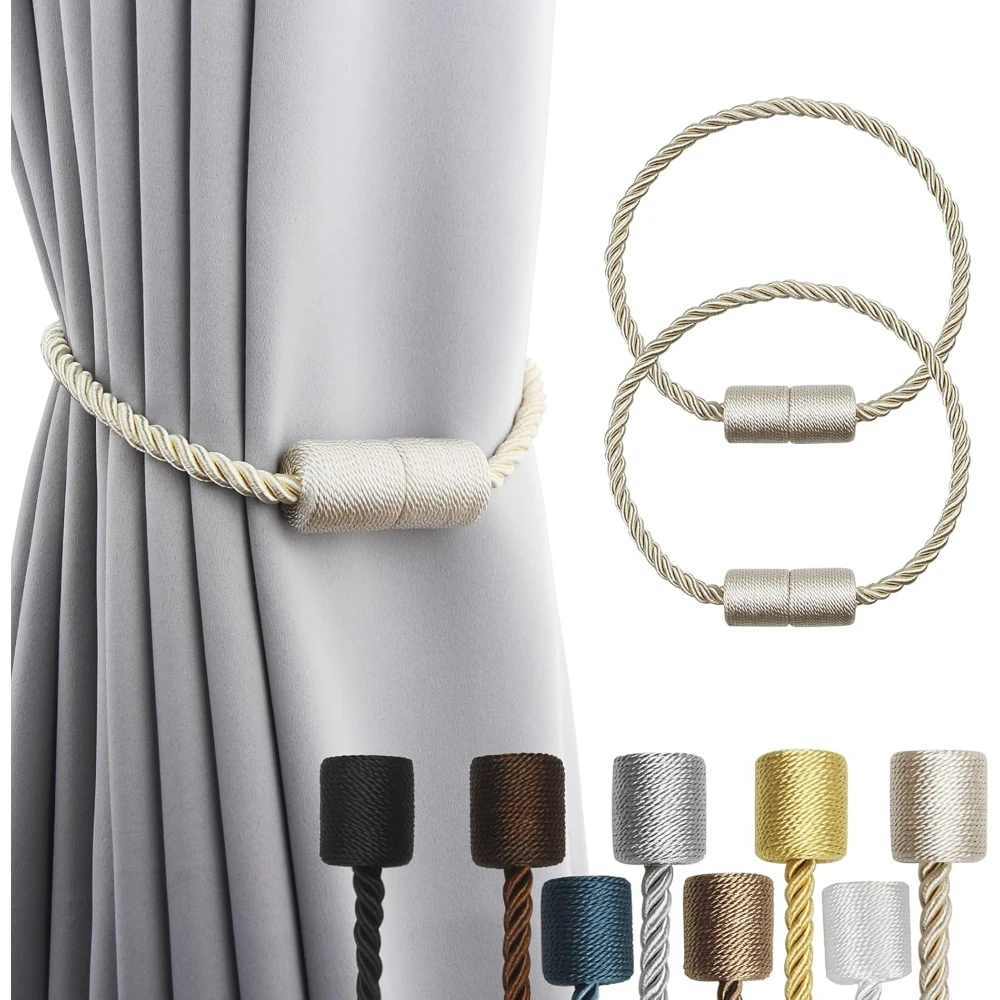 2/4Pack Strong Magnetic Curtain Tiebacks Outdoor Elegant Decorative Tie Backs Rope for Drapes Window Curtain Holdbacks