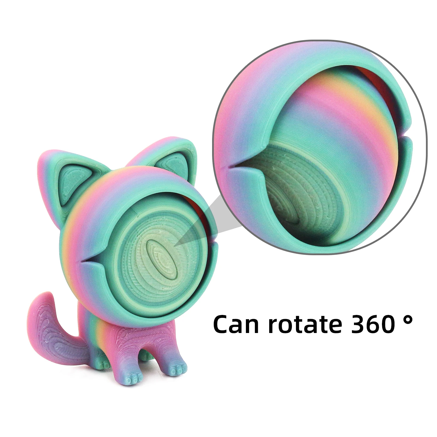 Gato de un solo ojo impreso en 3D con ojos giratorios, modelo animal simulado, figura de juguete