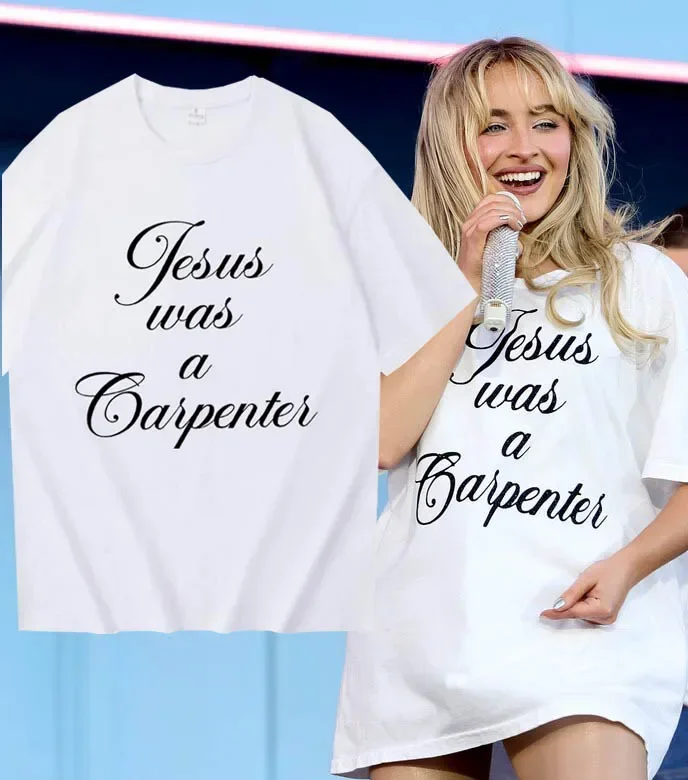 Jesus war ein Zimmermanns-T-Shirt Sabrina Carpenter Fans Unisex O-Ausschnitt Kurzarmhemden T-Shirt Blumen bedruckte Damen-T-Shirts