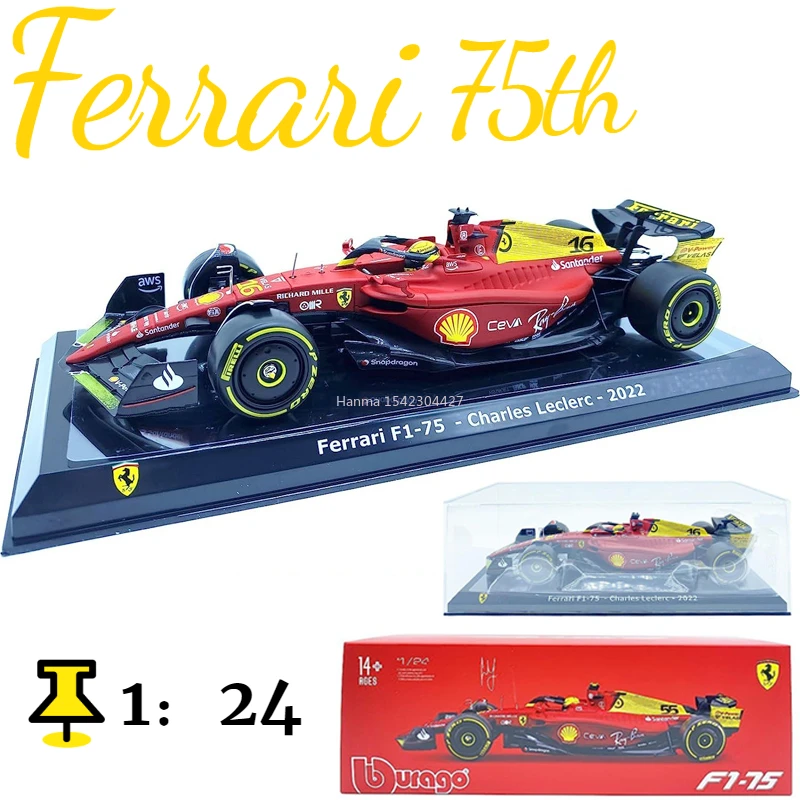 

Bburago 1:24 2023 New Ferrari F1-75 75th Anniversary #55 Sainz #16 Leclerc F1 Model Cars Formula Car Static Diecast Alloy Mode