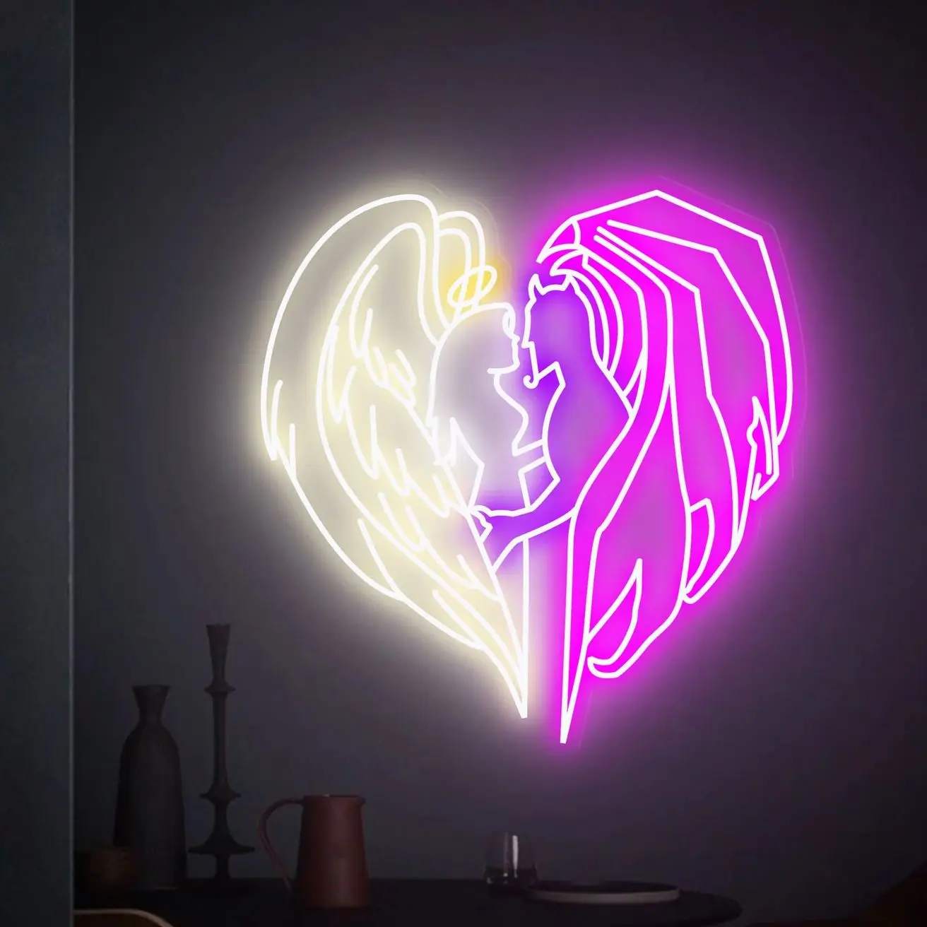 Custom Angel Wings Neon Sign, Custom Neon Bar Sign, Neon Art Led Light Sign For Home Bar Pub Wall Home Decor Party Decor, Gifts