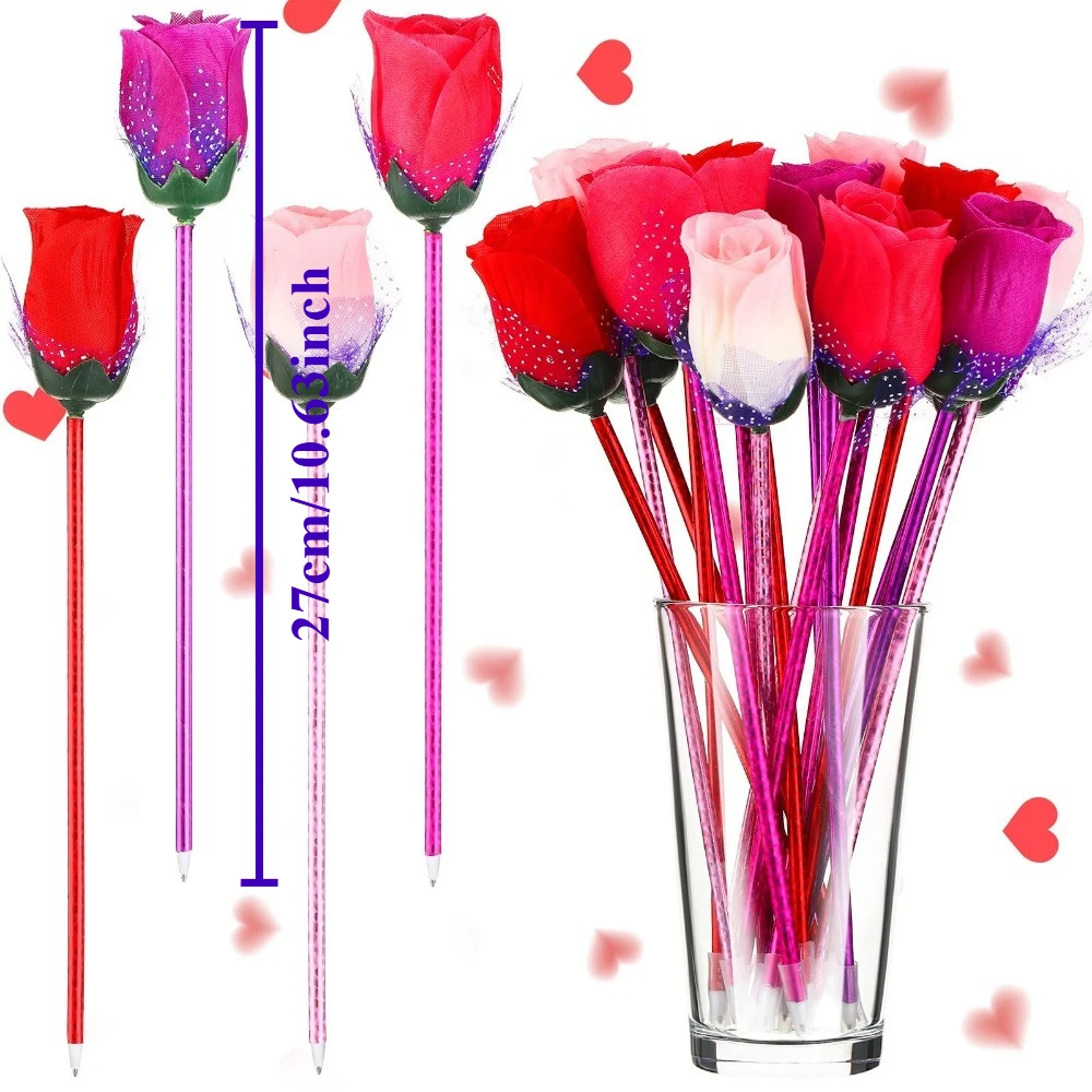 1-50Pcs Valentine's Day Rose Ballpoint Pens Flower Writing Ballpoint Pens Bulk Suitable for Valentine's Day Weddings