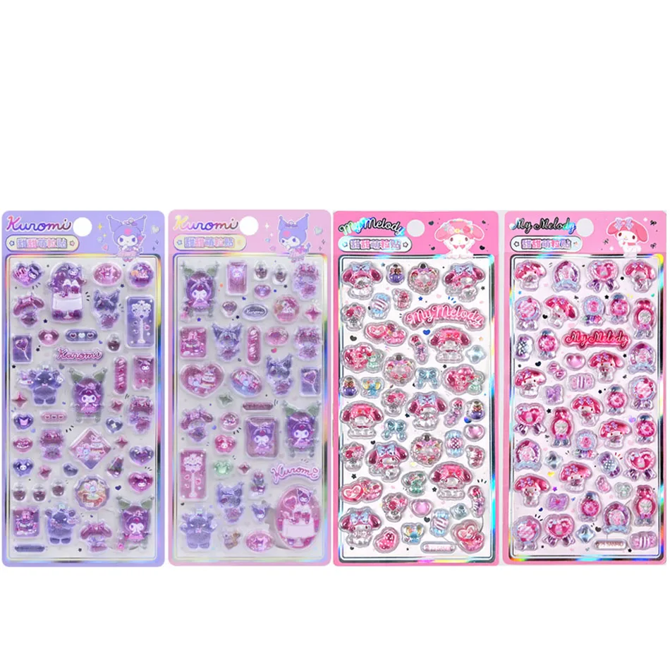 새로운 헬로키티 쿠로미 멜로디 스티커 애니메이션 3D 젤리 스티커 장난감 DIY 크리스탈 장식 스티커 장식 스티커 어린이 장난감