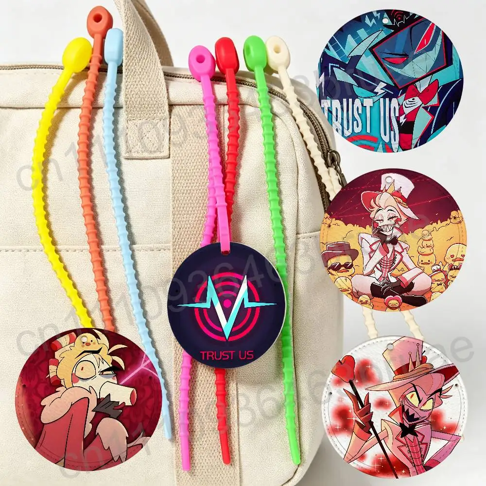 Lucifer Morningstar Hazbin Hotel Vox Round Airplane Pattern Luggage Tag Portable Name Address Tag Backpack Pendant Travel