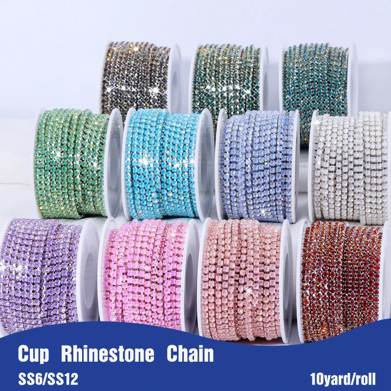 10 Yards/roll SS6/SS12 Mocha AB Crystal Rhinestone Decoration Trim Cup Chain Diamond Decoration Applique Crystal Trim for Dress