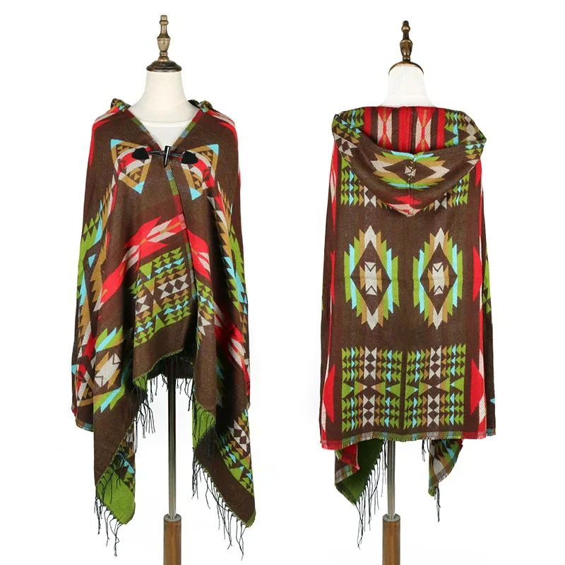 

Ethnic Multifunction Bohemian Shawl Scarf Tribal Fringe Hoodies Striped Cardigans blankets Cape shawl tassels Poncho Coat