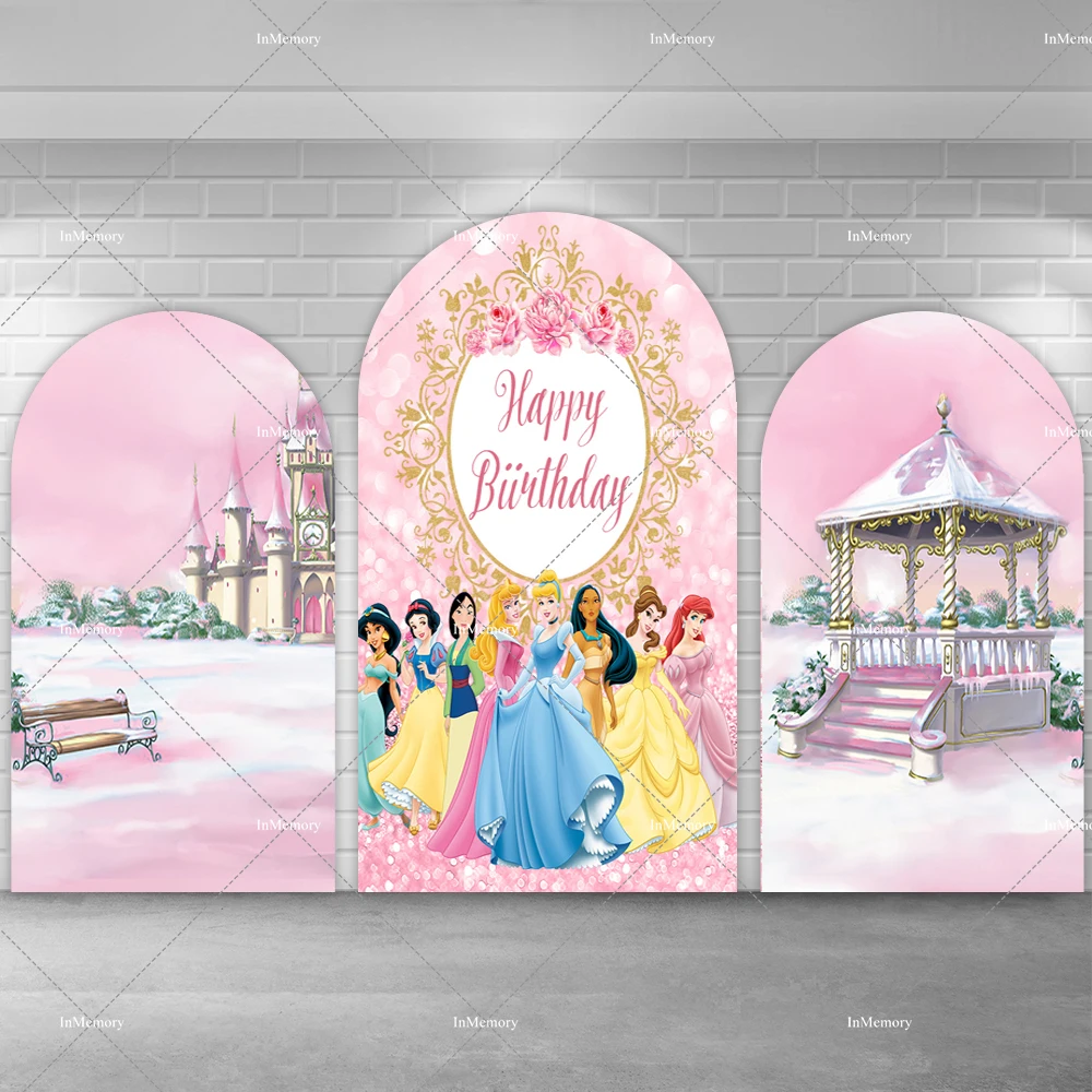 

Фон с аркой принцессы, чехлы для детского душа, фотофоны для девочек, баннер на день рождения, двусторонний