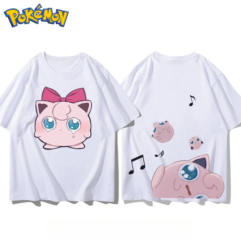 

Футболка с принтом Pokémon Jigglypuff спереди и сзади, новый летний мужской и женский свободный повседневный универсальный топ в стиле Харадзюку с короткими рукавами