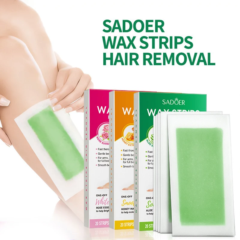 20 Pieces=10 Sheets SADOER Hair Removal Wax Strip Paper Aloe Vera Honey Rose Mild Double-Sided Hair Removing Cream Wax Strips