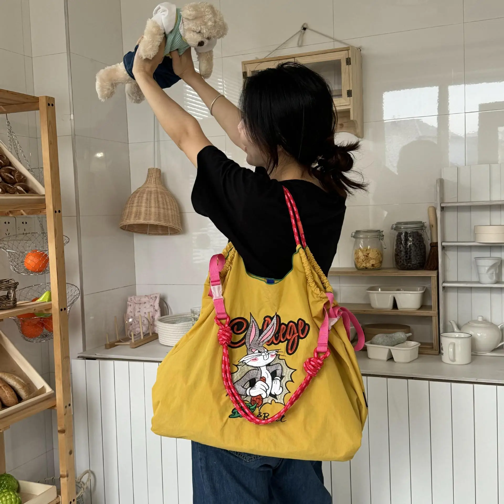 Kawaii Ball Guanchain Reusable Bag Anime Cartoon Japanese Delicately Embroidered Nylon Shopping for Women Carrying Shoulder Bag