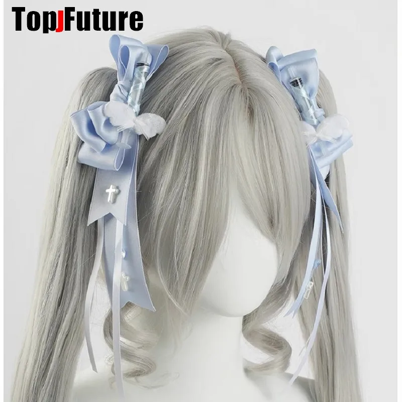 Kobiety Punk Devil Wing Bow Hair Clip Y2K girl Harajuku Gothic Subculture Syringe Bow Lolita Spinki do włosów Spinki do włosów Spinki do włosów