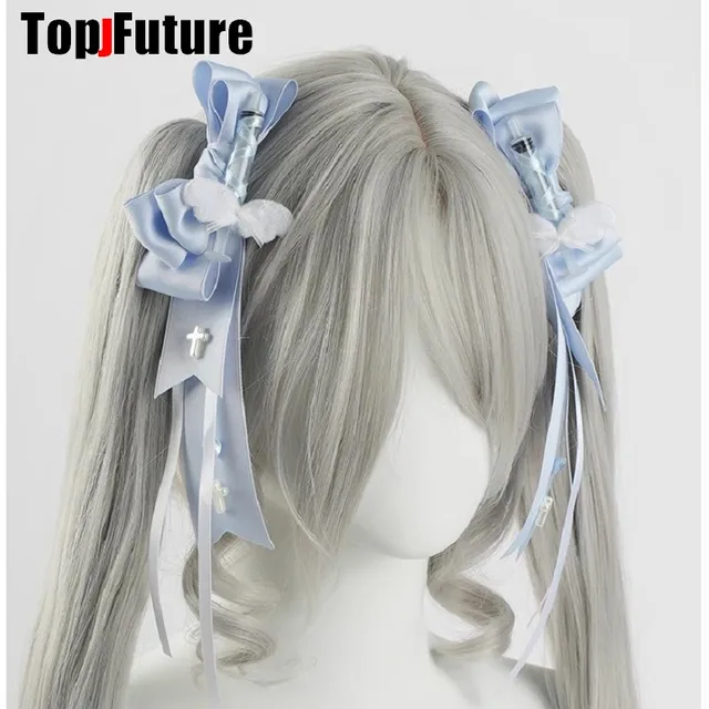 Kobiety Punk Devil Wing Bow Hair Clip Y2K girl Harajuku Gothic Subculture Syringe Bow Lolita Spinki do włosów Spinki do włosów Spinki do włosów